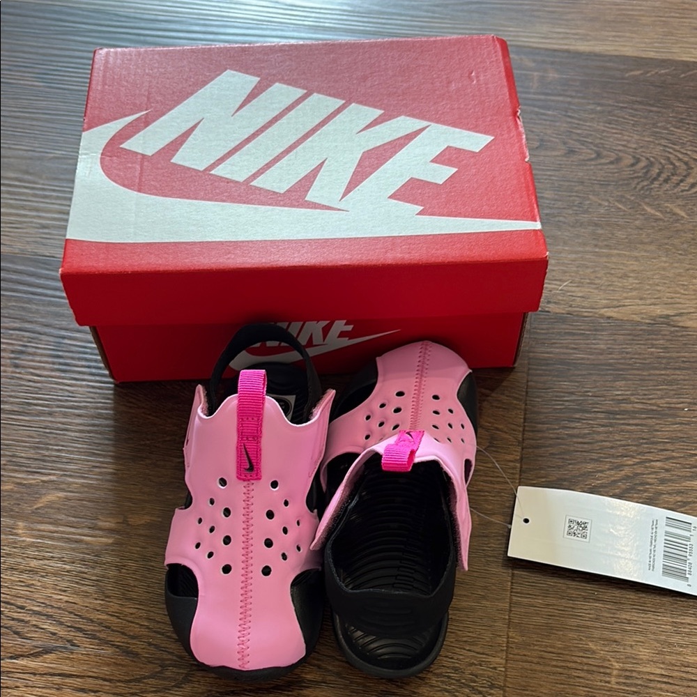 Nike Pink and Black Sandals with Perforated Design